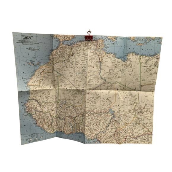 Vintage 1966 National Geographic Society Wall map of Northwestern Africa 19X25 - Picture 1 of 6